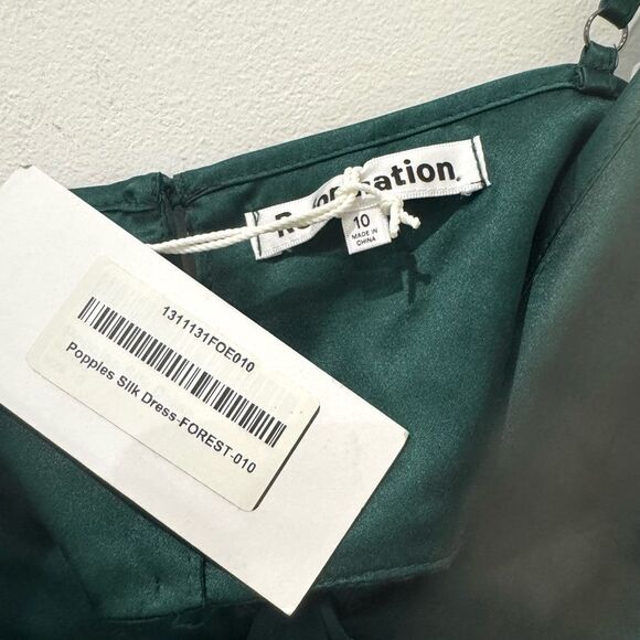 NWT Reformation Poppies silk cutout dress in Forest green - Picture 11 of 13